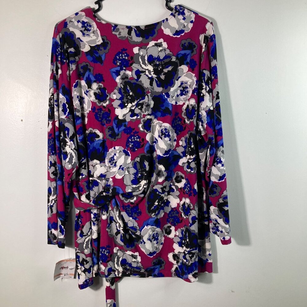 Womens Kasper Floral Side Tie 3/4 Sleeve Stretch Top 2X NWT - Picture 2 of 11